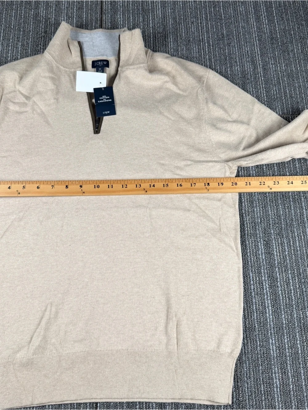 J Crew Sweater Mens Medium Tan Cotton Cashmere Blend 1/4 Zip Pullover Preppy